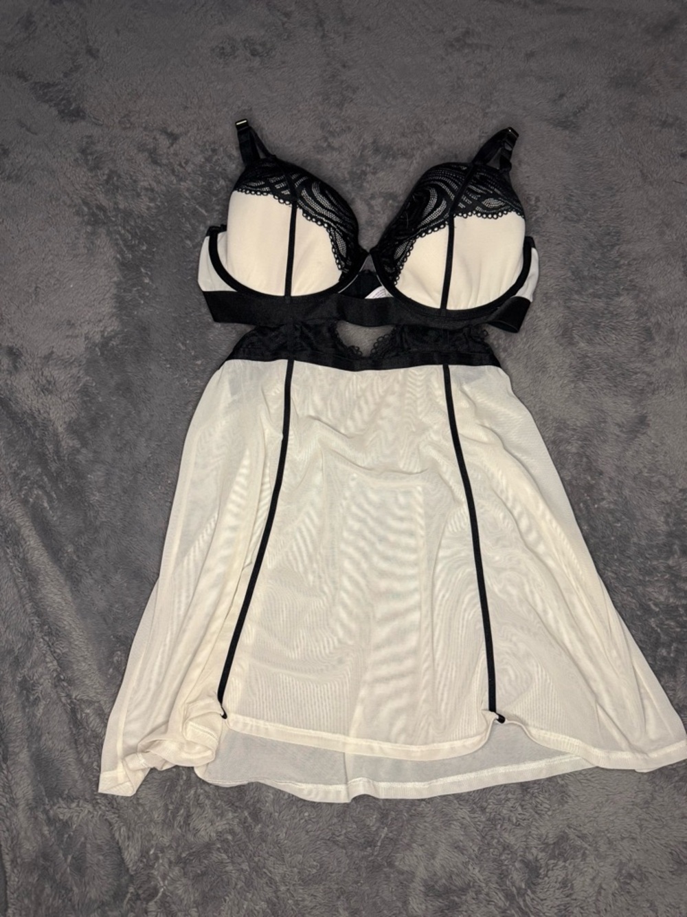 Auden Black and Cream Lace-Trim Babydoll Chemise